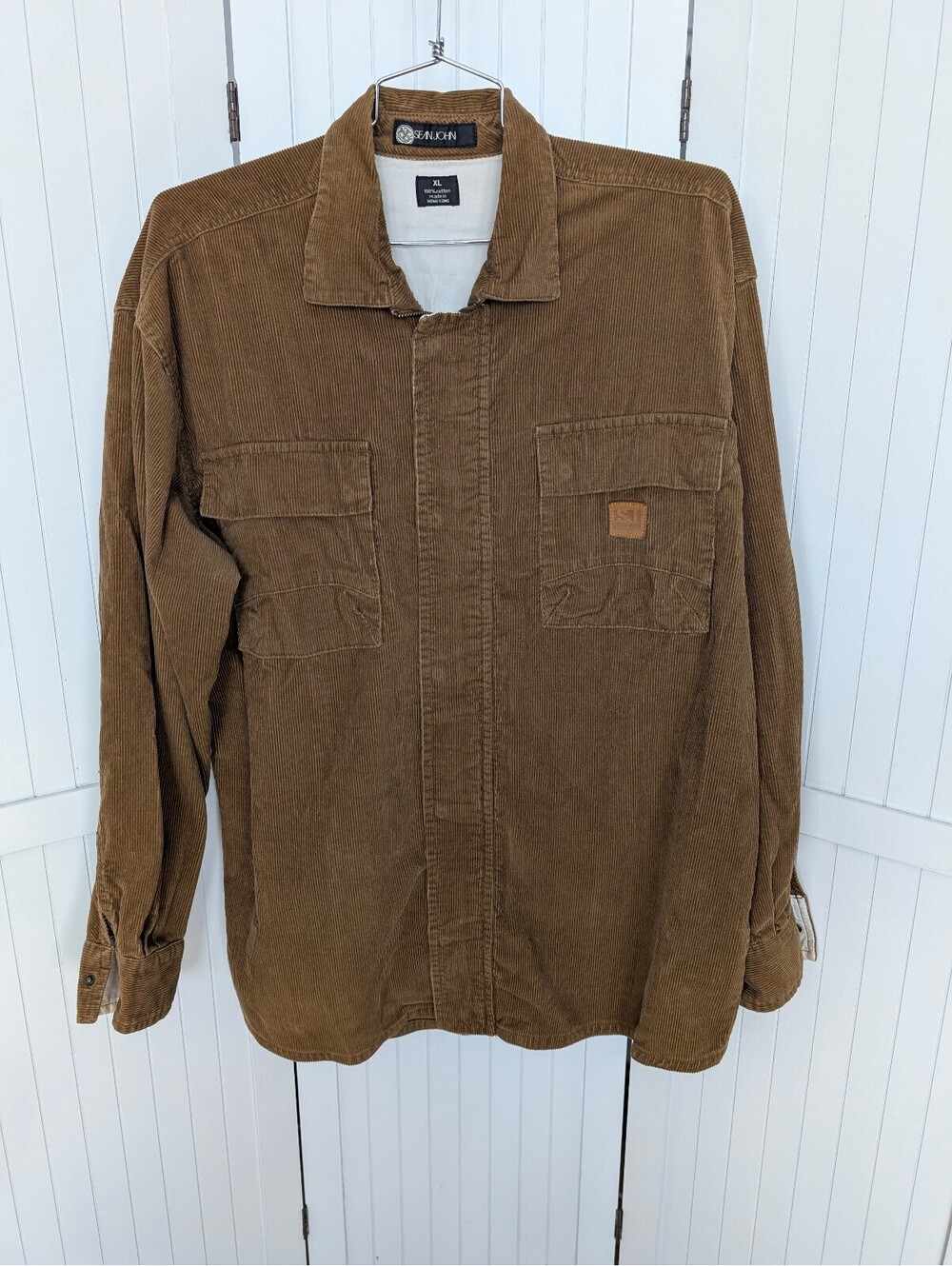 Vintage Sean John XL Brown Corduroy Jacket Y2K Hip Hop Utility 100% Cotton